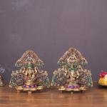 Brass Lord Ganesha and Goddess Lakshmi Panchdeep with Stonework